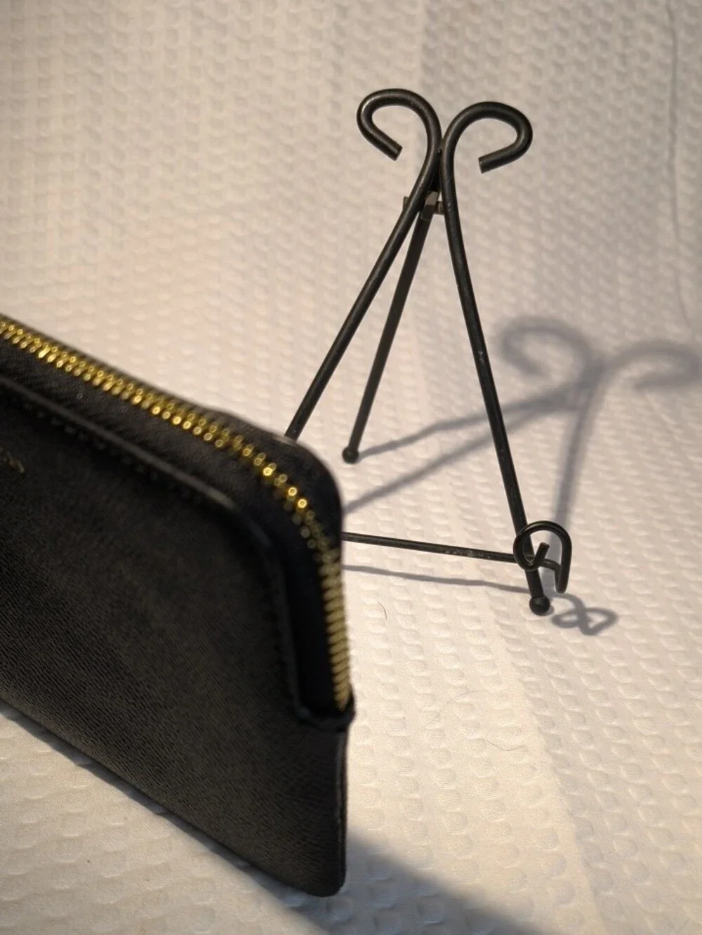 Coach Black Saffiano Leather L Corner Wristlet with Gold Logo